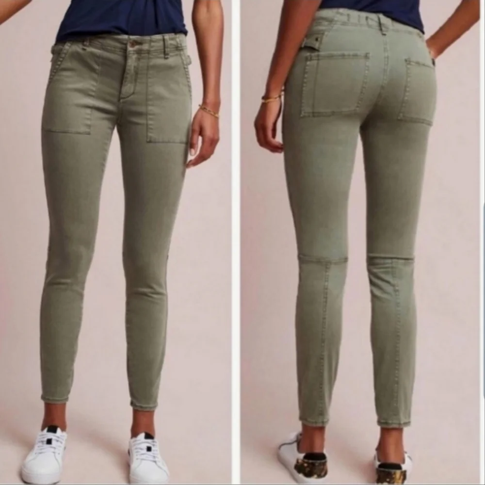 Anthropologie Olive Green Utility Style Skinny Pants 26 - Picture 1 of 9